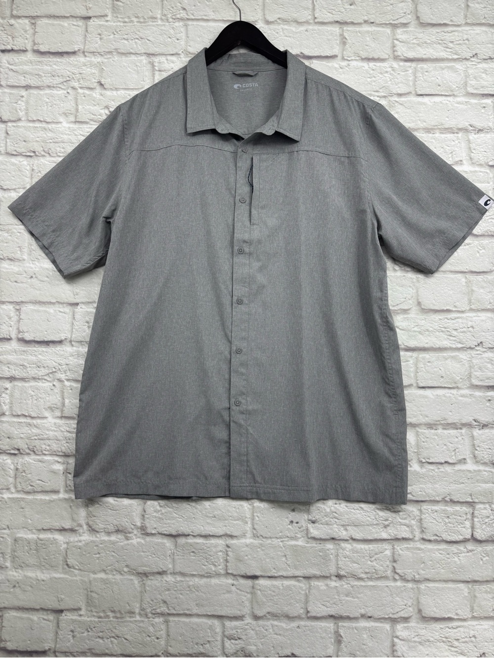 COSTA Hybrid Tech Button Down Shirt 2XL Storm Grey Heather Short Sleeve Fishing